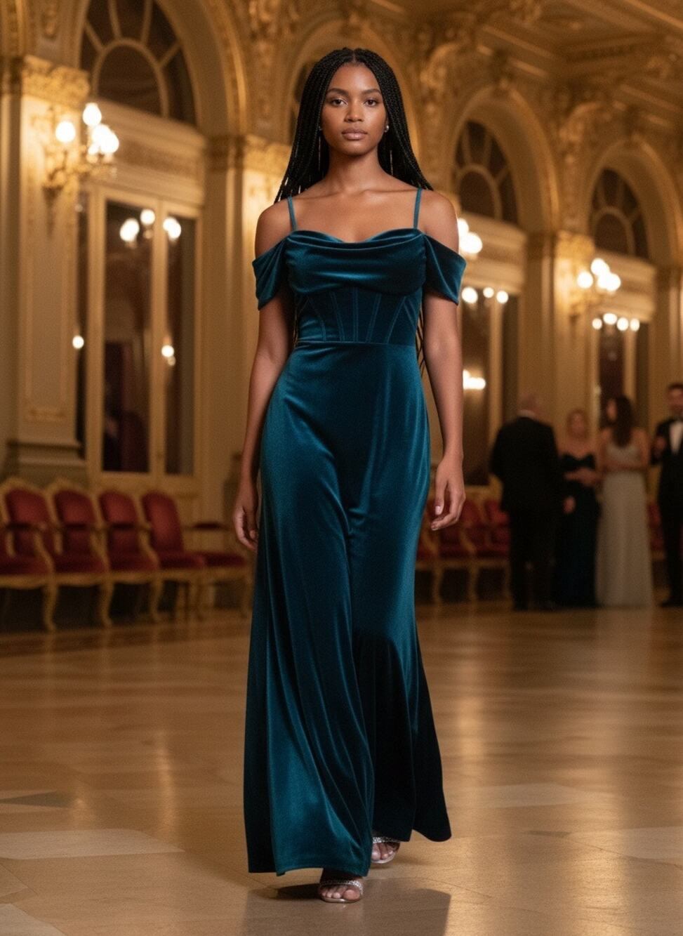 Revelry Formal Gown Sienna Velvet Gown Cowl Neckline Emerald Green size 6